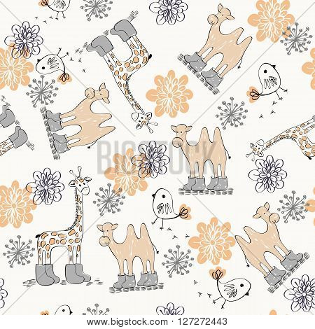Sweet babies doodle seamless pattern. Babies background.