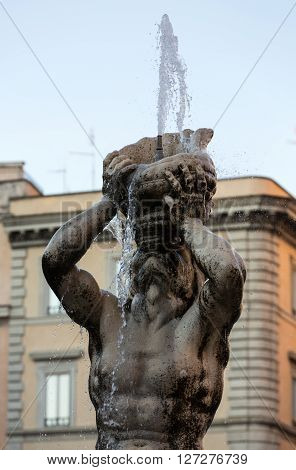 Fountain Del Tritone At Piazza Barberini In Rome. Italy