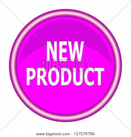 Pink round new product button. Vector illustration.