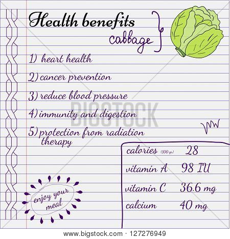 Health benefits of vegetables. Nutrition facts infografics. Hand-drawn health benefits.