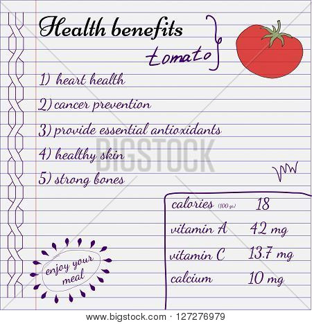 Health benefits of vegetables. Nutrition facts infografics. Hand-drawn health benefits.