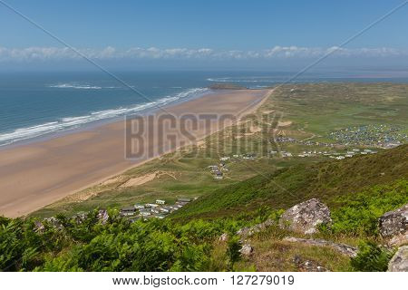 Rhossili beach and coast The Gower Wales UK in summer