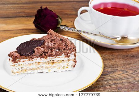 Bezes Cake with Nuts, Whipped Cream and Chocolate Studio Photo