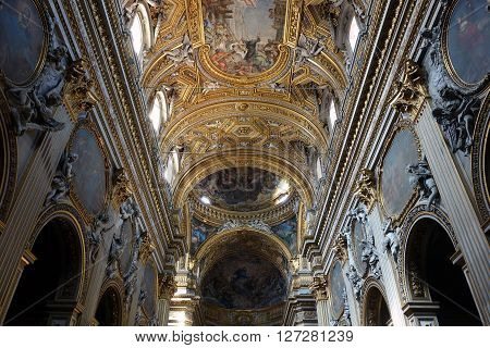 ROME ITALY - APRIL 19 2016: the baroque interior of Santa Maria in Vallicella church known as the Chiesa Nuova