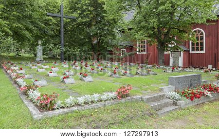KRISTIINANKAUPUNKI, FINLAND ON JULY 05. View of a landmark, memorial at Ulrika Eleonora Church on July 05, 2013 in Kristinestad Kristiinankaupunki, Finland. Memorial of fallen Finnish soldiers during the WWII. Editorial use.