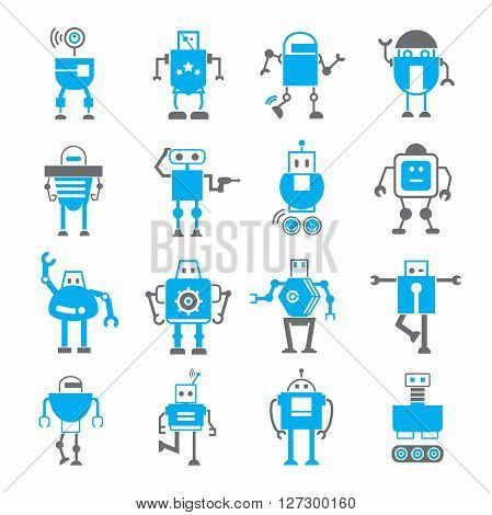 collection of cute robot icons with blue color theme