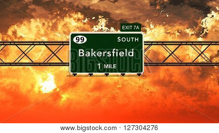 Bakersfield Usa Interstate Highway Sign In A Beautiful Cloudy Sunset Sunrise