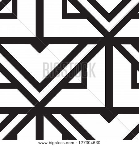 Vector geometric seamless pattern. Repeating abstract lines pattern in black and white. Classical triangle flat texture, pattern design 80s style