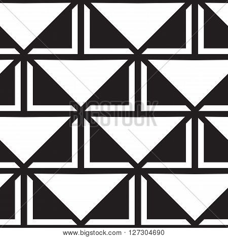 Vector geometric seamless pattern. Repeating abstract lines pattern in black and white. Classical triangle flat texture, pattern design 80s style