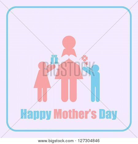 Girl and boy giving mom mother's day presents in stick figure style.
