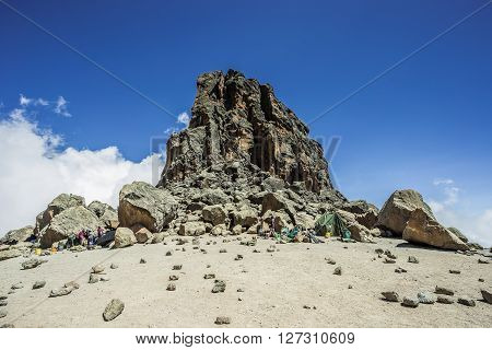 Climbing the mount Kilimanjaro Machame route - Lava Tower (4600m) campsite (Tanzania)