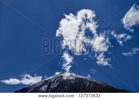 The top of the mount Kilimanjaro as seen from the ground (Tanzania)