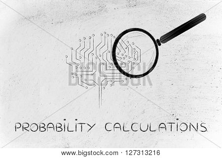 Electronic Brain With Magnifying Glass, Probability Calculations