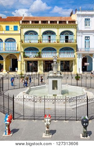 Colorful colonial architecture at Plaza Vieja in Old Havana
