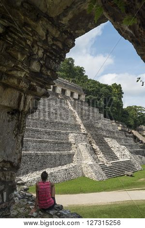 Temple Of Instructions View At Palenque In Mexico