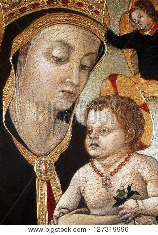 ZAGREB, CROATIA - DECEMBER 12: Vittore Crivelli: Madonna with Child, exhibited at the Great Masters renesnse in Croatia, opened December 12, 2011. in Zagreb, Croatia