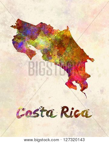 Costa Rica map in artistic abstract watercolor background