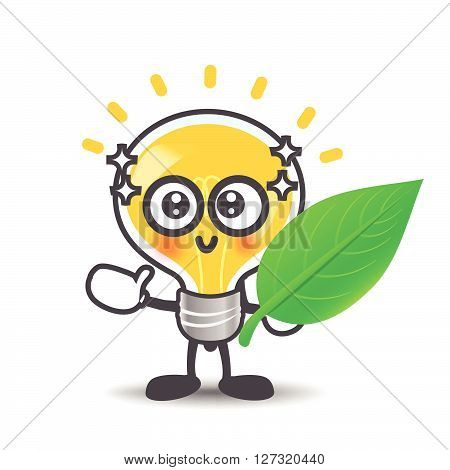 Bulb lamp cartoon isolated showing green leaf eco concept on the white background vector illustration
