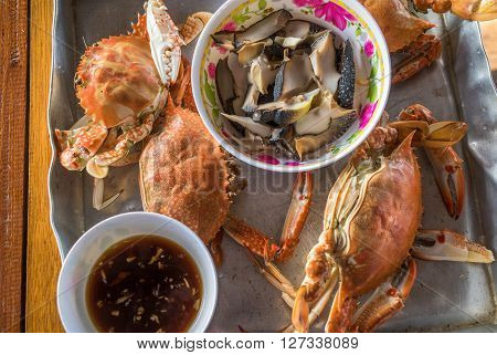 Highly detailed image of steamed crab thai style