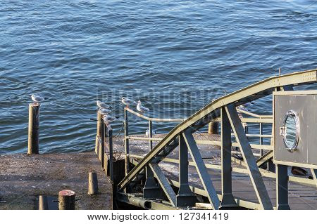 Boat landing stage on the Rhine in Duesseldorf Germany.