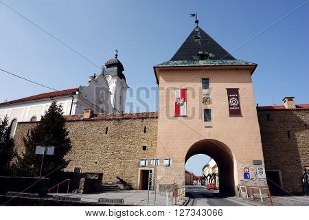 Levoca PRESOV SLOVAKIA - APRIL 03 2016: Old town gate in historical center of Levoca Slovakia.