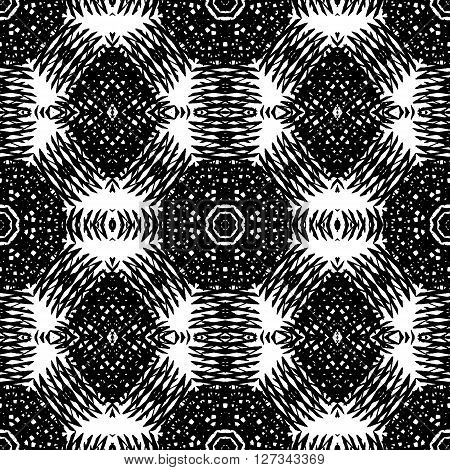 Freehand seamless pattern with zigzag elements . Black and white background. Vector illustration. Monochrome modern backdrop.