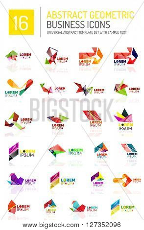 Abstract geometric business logo icon set. Colorful geometrical figure compositions with light effects - triangles circles rings arrows lines
