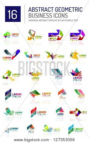 Abstract geometric business logo icon set. Colorful geometrical figure compositions with light effects - triangles circles rings arrows lines