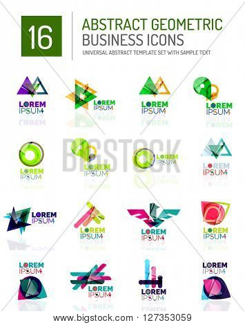 Abstract geometric business logo icon set. Colorful geometrical figure compositions with light effects - triangles circles rings arrows lines