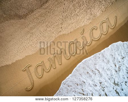 Jamaica written on the beach