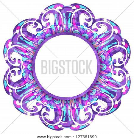Ornate ethnic mandala. Bright luxury oriental motif. Fantasy isolated element for design. Vintage vivid vector illustration. Multicolor symbol on white background.Easy editable banner.