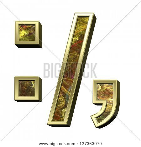 Colon, semicolon, period, comma from fractal alphabet set isolated over white. 3D illustration.