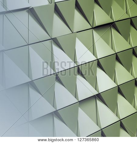 Abstract close-up view of modern aluminum ventilated triangles on facade