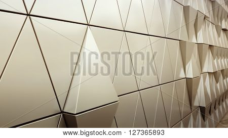 Abstract close-up view of modern aluminum ventilated triangles on facade