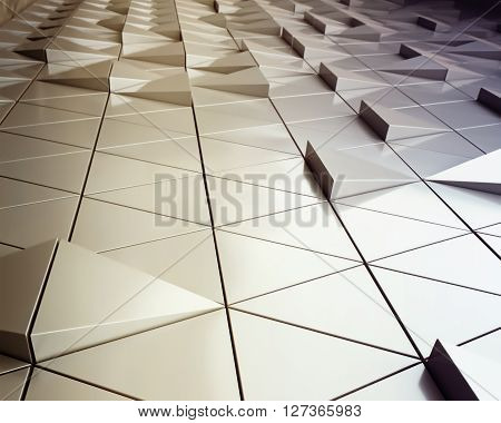 Abstract close-up view of modern aluminum ventilated triangles on facade