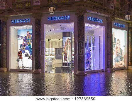 LAS VEGAS - APRIL 13 : Exterior of a Versace store in Caesars Palace hotel in Las Vegas on April 13 2016. Versace is an Italian fashion company and trade name founded by Gianni Versace in 1978.
