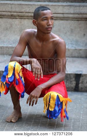 CARTAGENA COLOMBIA - FEB 04 : Street performer in Cartagena Colombia on February 04 2016. The historic port city Cartagena is UNESCO World Heritage Site since 1984.