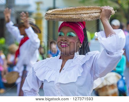 CARTAGENA COLOMBIA - FEB 04 : Street performers in Cartagena Colombia on February 04 2016. The historic port city Cartagena is UNESCO World Heritage Site since 1984.