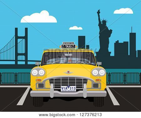 Retro car taxi in New York. Vector illustration.