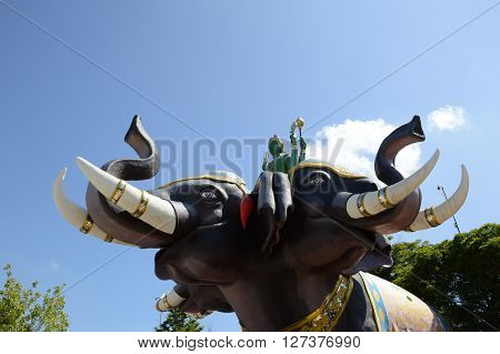 close up Indra god statue in public temple