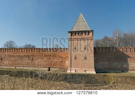 Kremlin wall in Smolensk Russia remains of the city moat