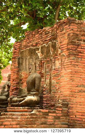 Ancient buddha statue at Mahathat temple, historic site in Ayuttaya province,Thailand.