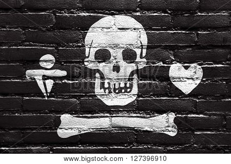 Stede Bonnet Pirate Flag, Painted On Brick Wall