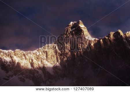 Scenic view of Jannu peak, Kanchenjunga Region, Himalayas, Nepal.