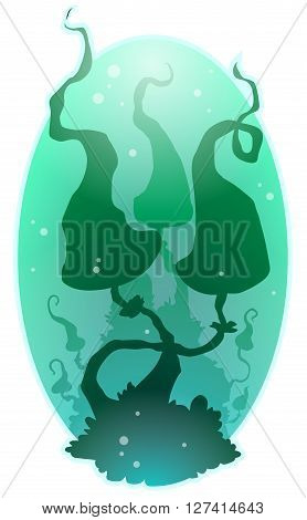 A vector illustration two green shadow musrooms on tht green background