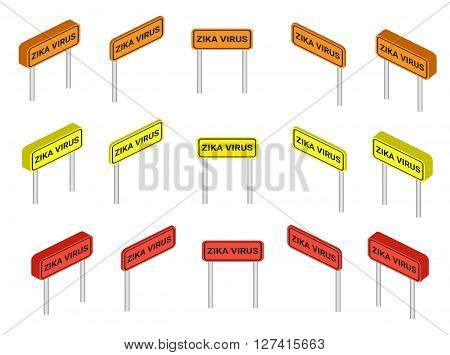Zika Virus alert message in red orange yellow shape. Eps10. Vector illustration. isometric