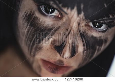 Scary portrait of the woman. Demon theme on Halloween