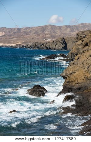 Rock Coast Near La Pared Village On The South Western Part Of Fuerteventura . Canary Islands Spain