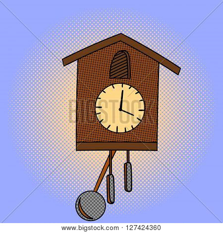 Wall clocks pop art design vector illustration. Clock separate objects. Chimes hand drawn doodle design elements.