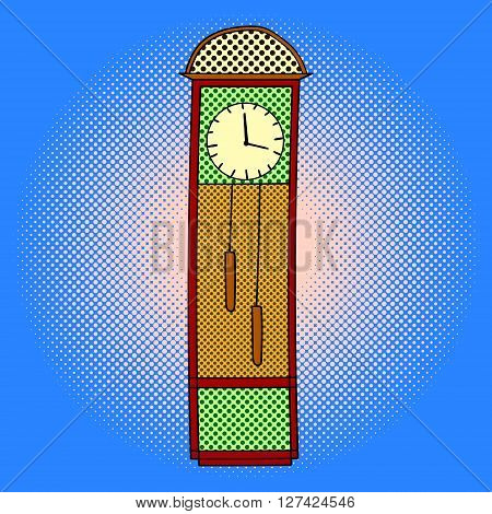 Chimes pop art design vector illustration. Tower clocks separate objects. Timer hand drawn doodle design elements.